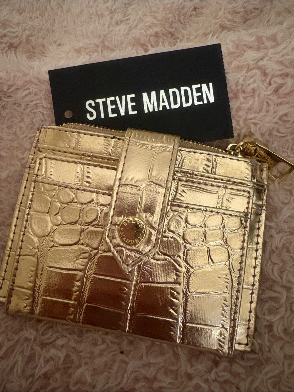 Steve Madden Gold Metallic Croc Zip Card Wallet
